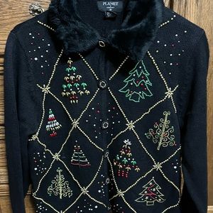 Planet & Company black Christmas sweater, petite medium, smoke free, worn once
